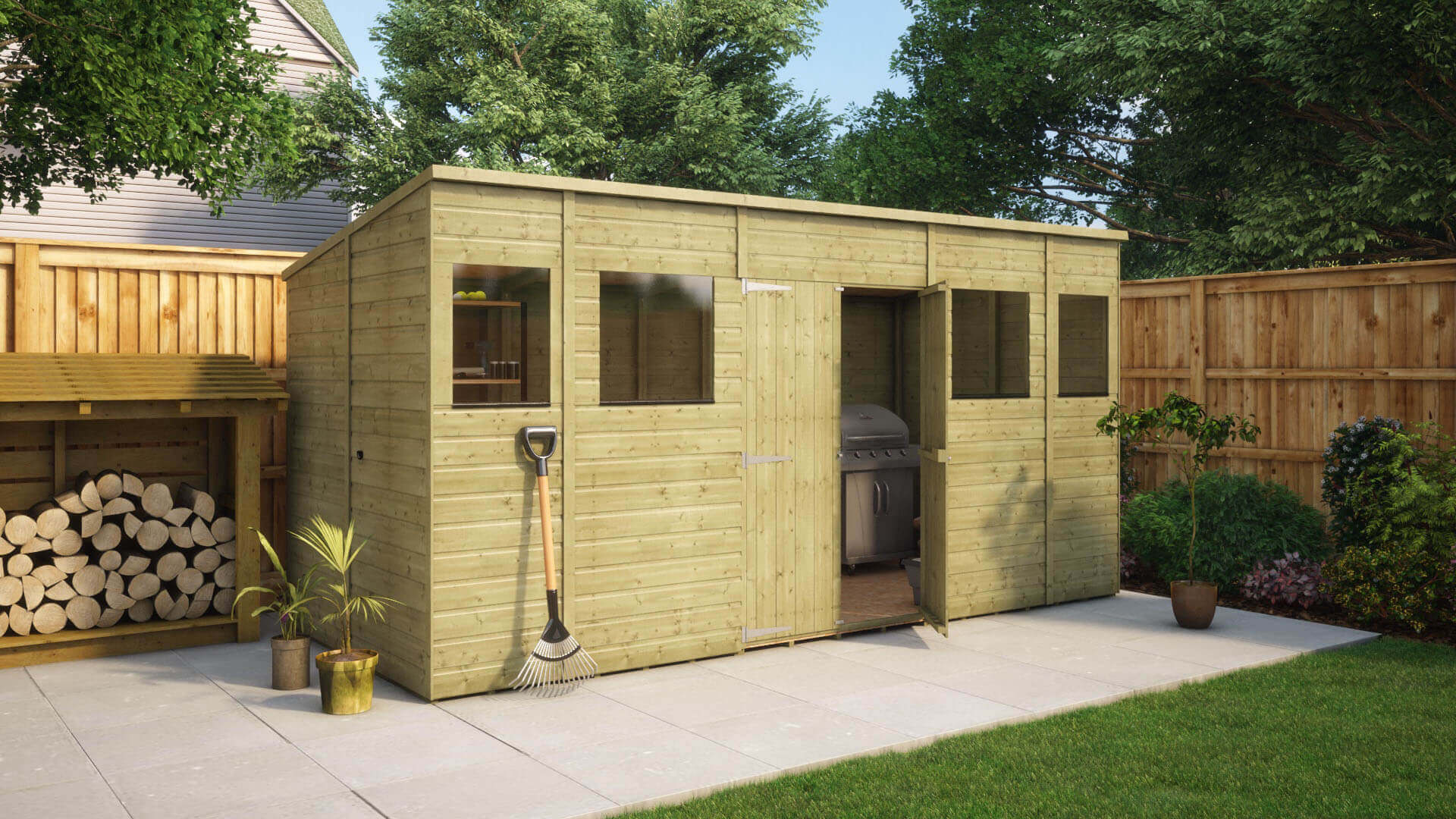 14x6 Garden Sheds Pressure Treated Wooden Free Uk 14x6 Modular Pent 1
