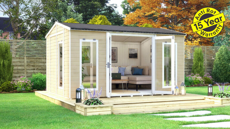 14ft x 10ft pressure treated diplomat long window grandmaster summerhouse shed