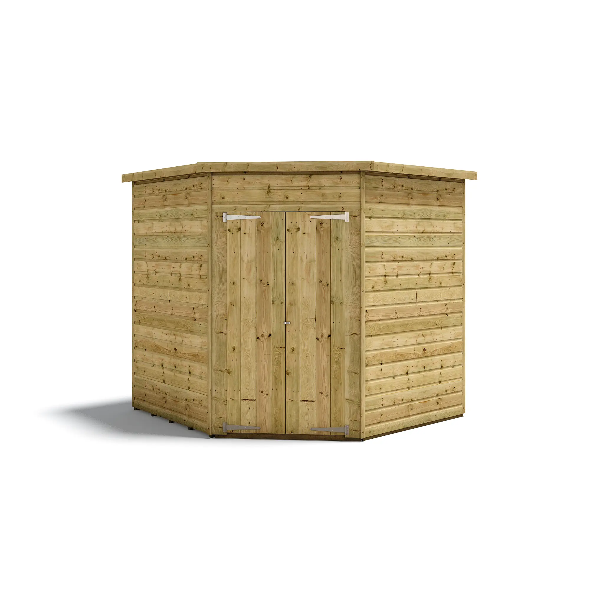 Corner Windowless Shed - Pressure Treated Tongue and Groove