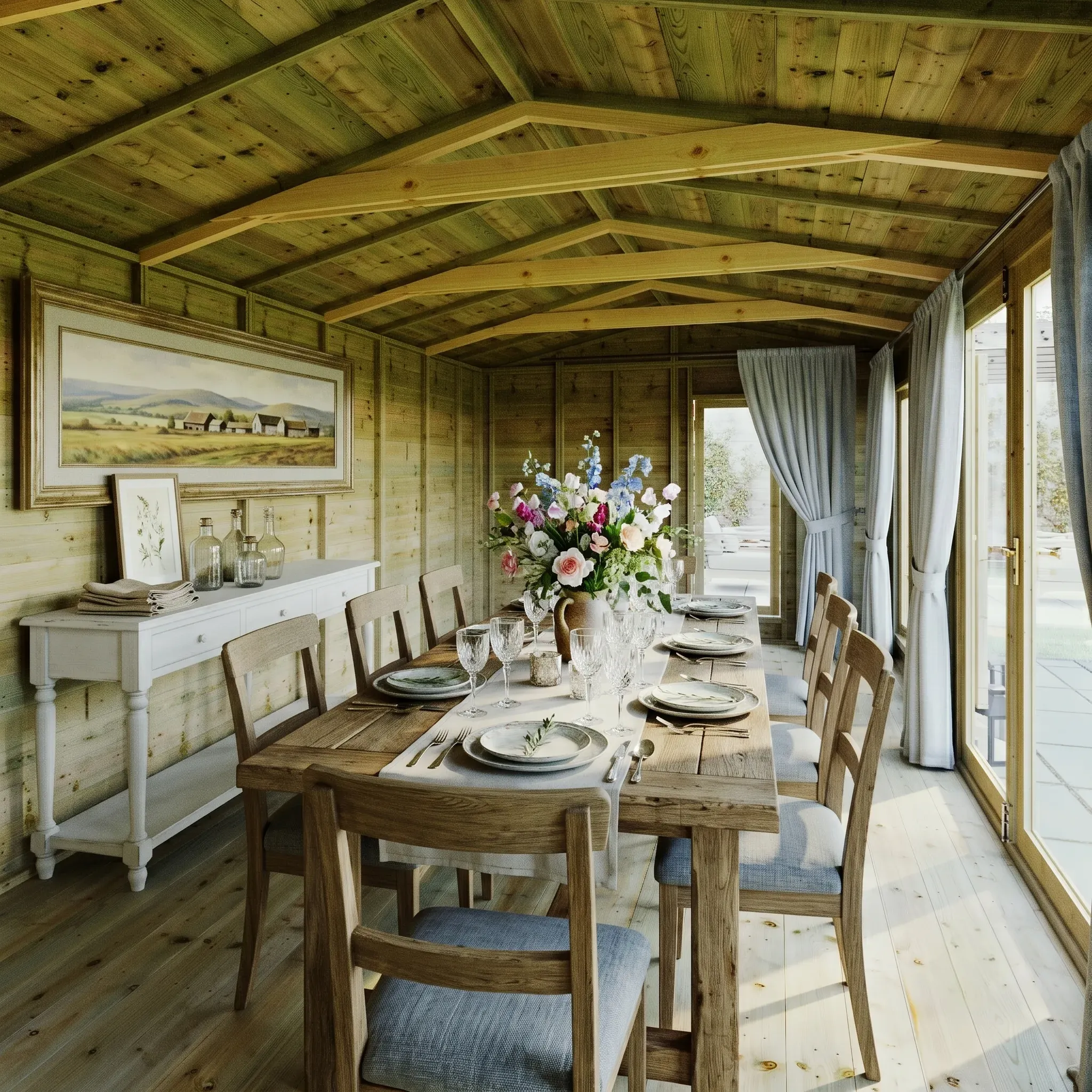 A summerhouse set up for al-fresco dining