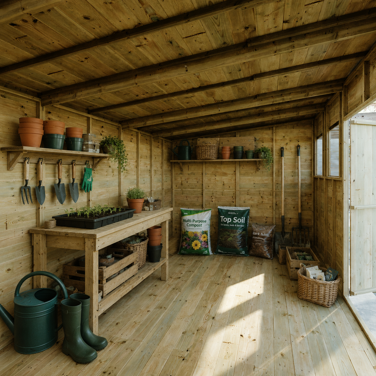 A garden shed storing gardening tools