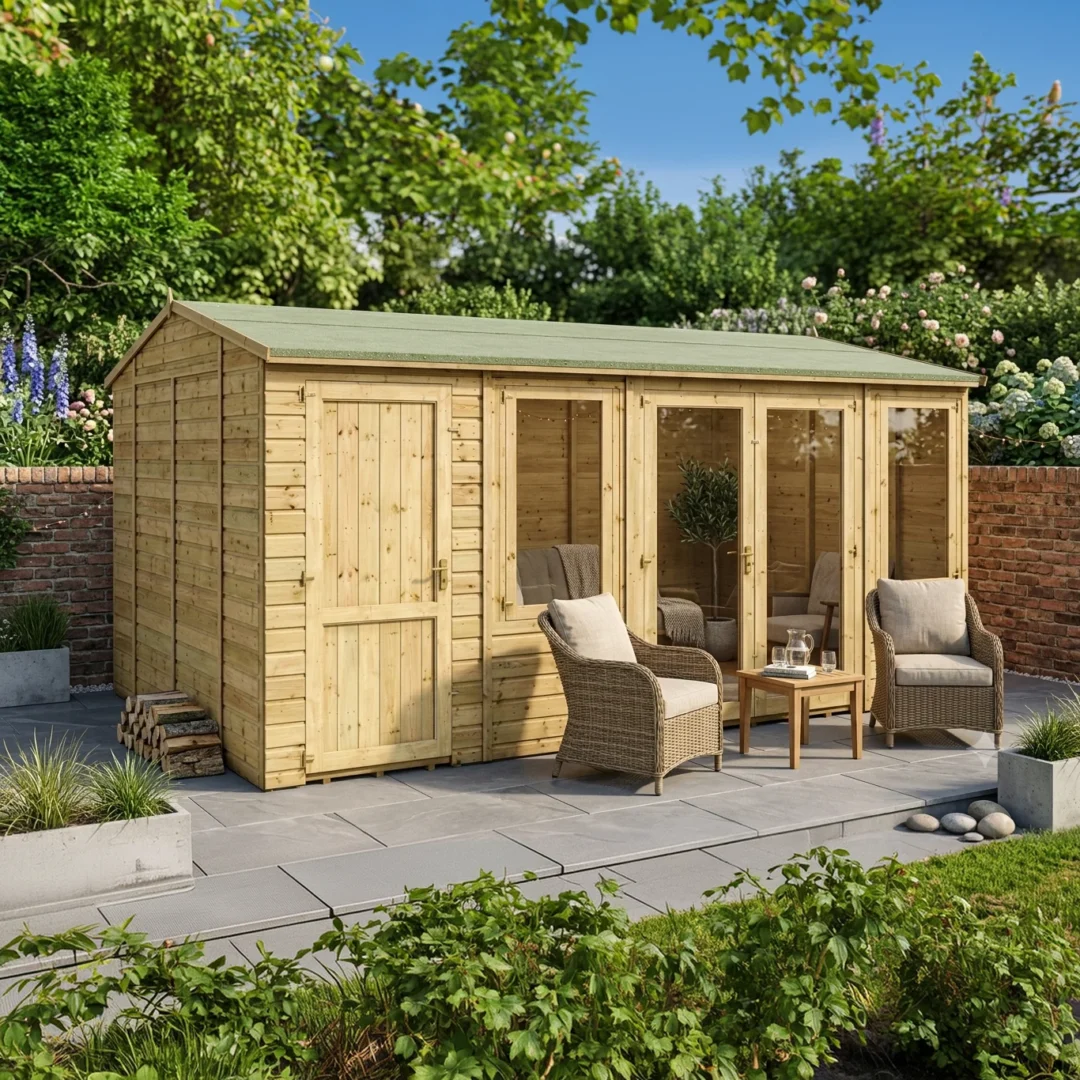 Grandmaster Fusion “Classic” G1000 Summerhouse with Side Shed – 11mm Pressure Treated Tongue and Groove preview