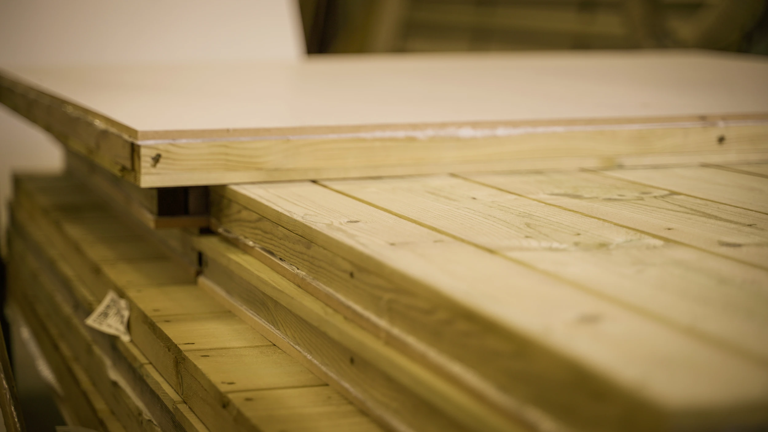 Modular timber panels being slotted together