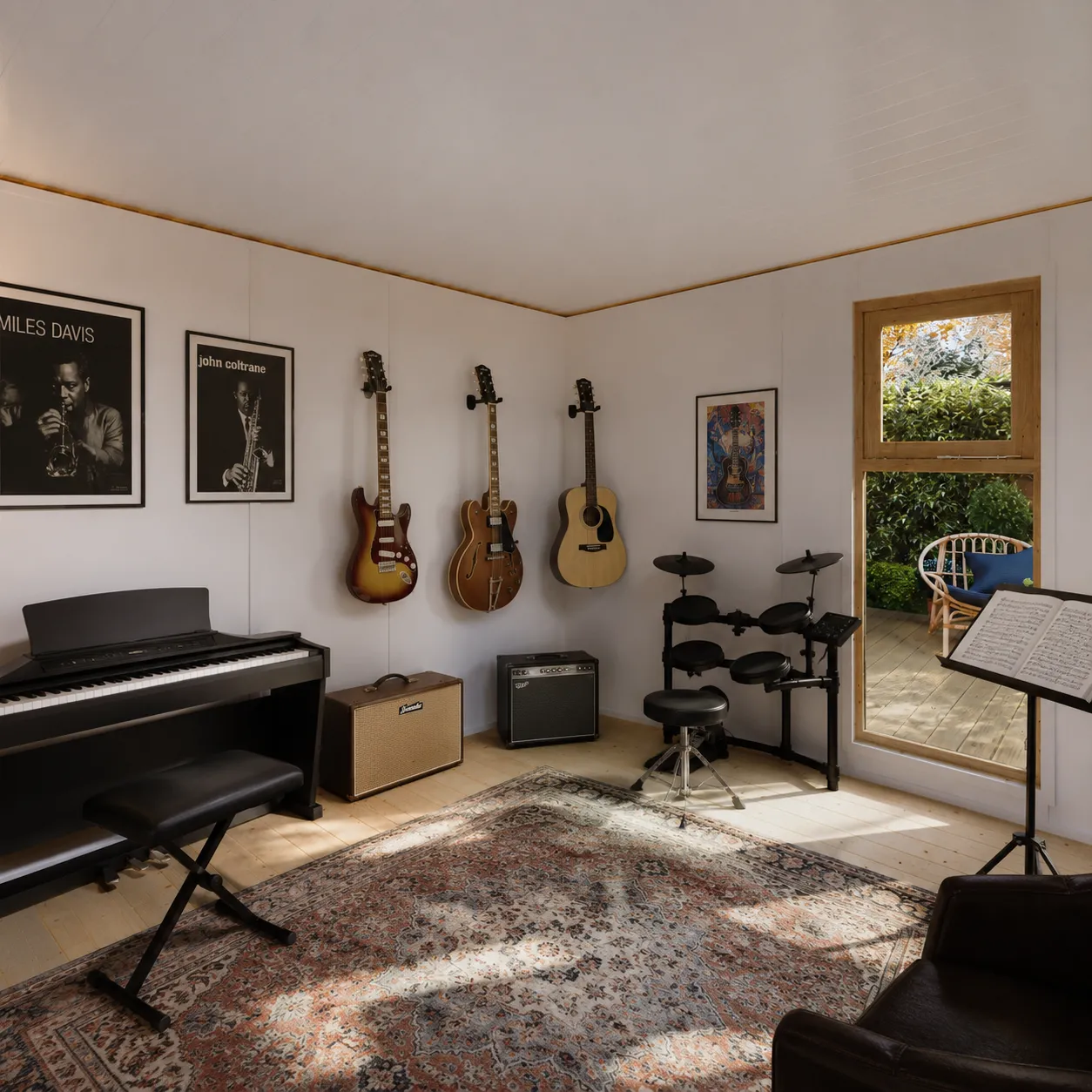 A My Den garden office used as a music room