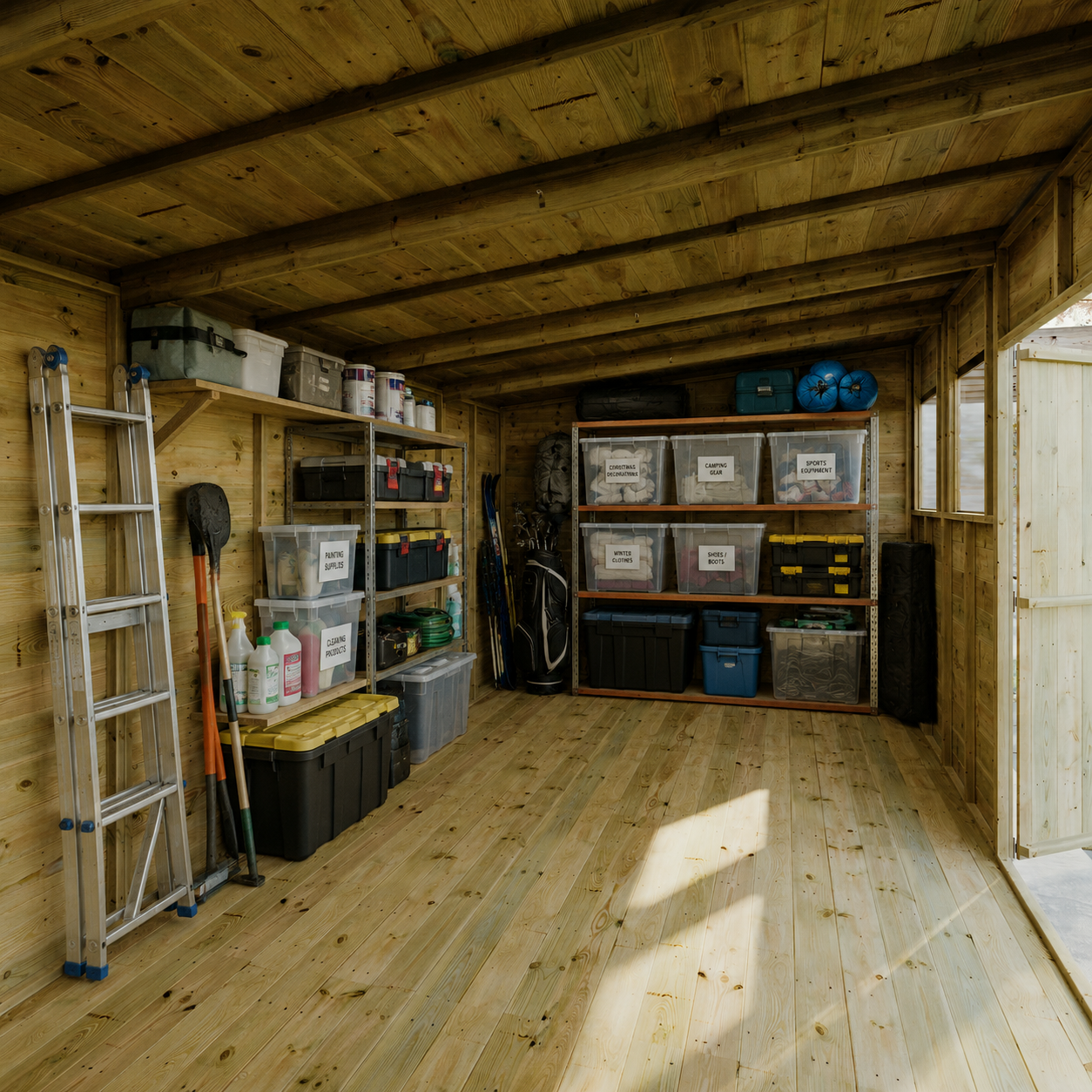 A garden shed used for overflow storage